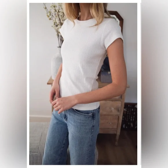 Marea by Liz Joy Classic White Pointelle Crewneck Tee Size L - Picture 4 of 4